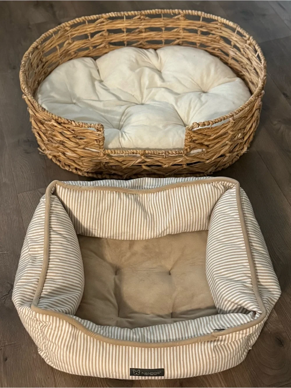 Two Dog Beds – Wicker Boutique Bed + Nandog Plush Bed – Set of